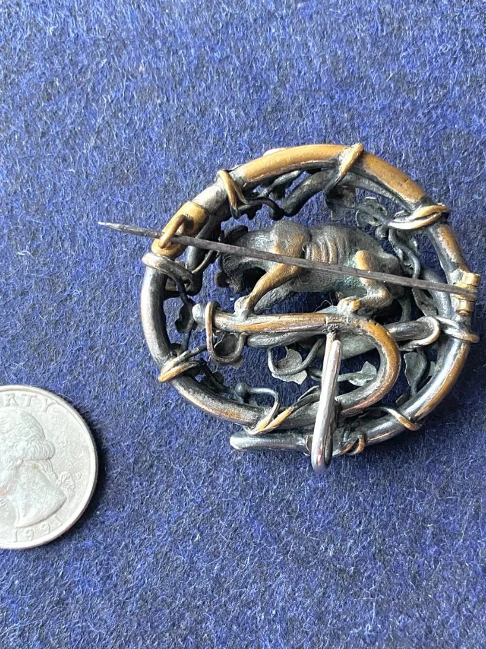 Sculptural Bronze/Copper Brooch with Cougar, Ivy, and Branches